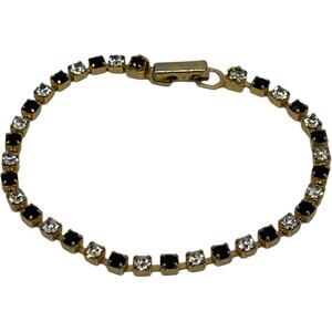 Vintage Style Gold Tennis Bracelet Black White Crystal Rhinestone Link Chain 7.5
